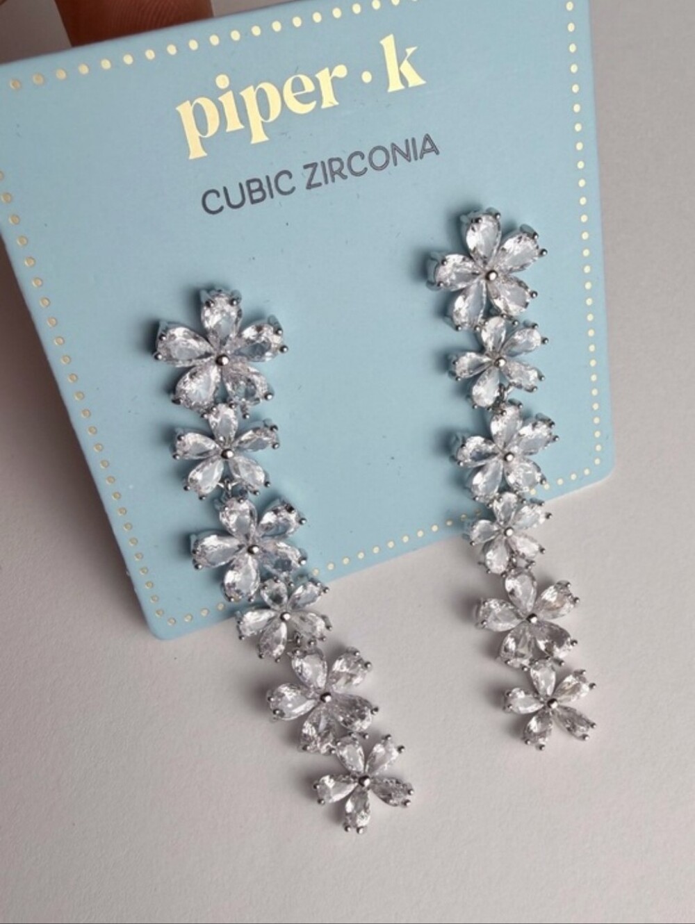 Piper•k Silver-Tone Clear Cubic Zirconia Floral Drop Earrings - Picture 2 of 4